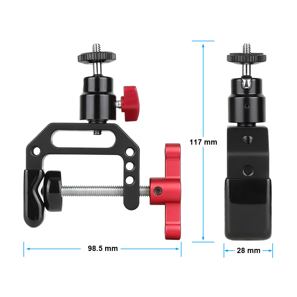 CAMVATE Heavy-duty C Clamp Grip + 1/4"-20 Ball Head Support Holder (Red Locking Knob)
