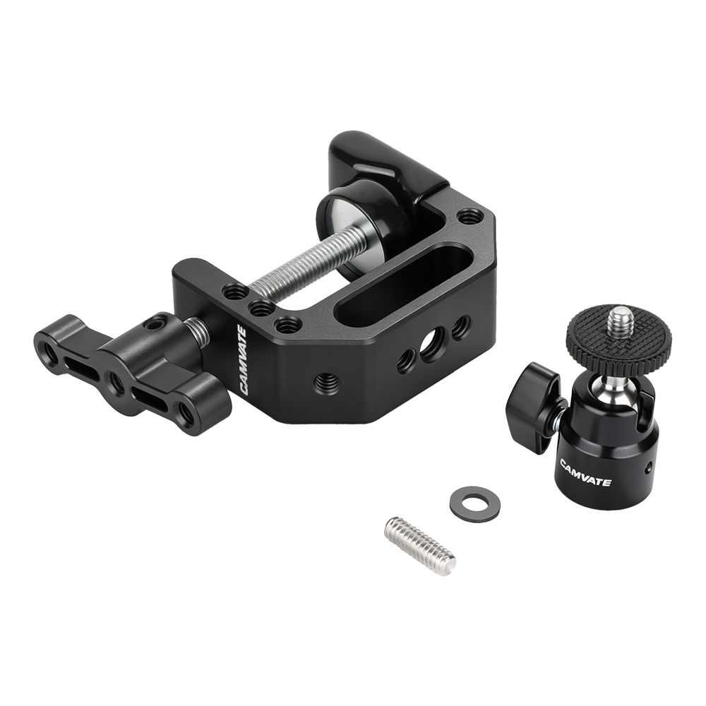 CAMVATE Heavy-duty C Clamp Grip + 1/4"-20 Ball Head Support Holder (Black Locking Knob)