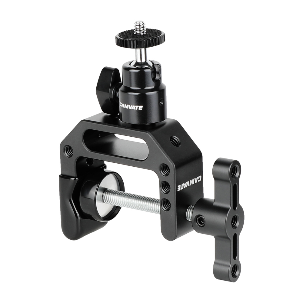 CAMVATE Heavy-duty C Clamp Grip + 1/4"-20 Ball Head Support Holder (Black Locking Knob)