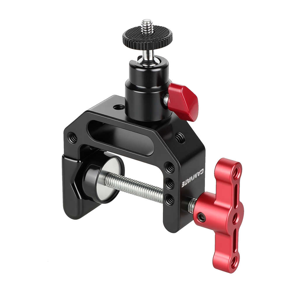 CAMVATE Heavy-duty C Clamp Grip + 1/4"-20 Ball Head Support Holder (Red Locking Knob)