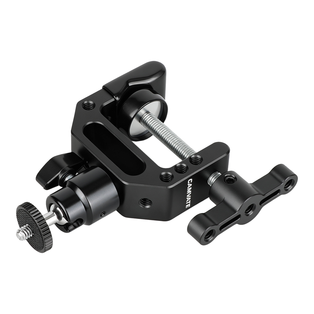 CAMVATE Heavy-duty C Clamp Grip + 1/4"-20 Ball Head Support Holder (Black Locking Knob)