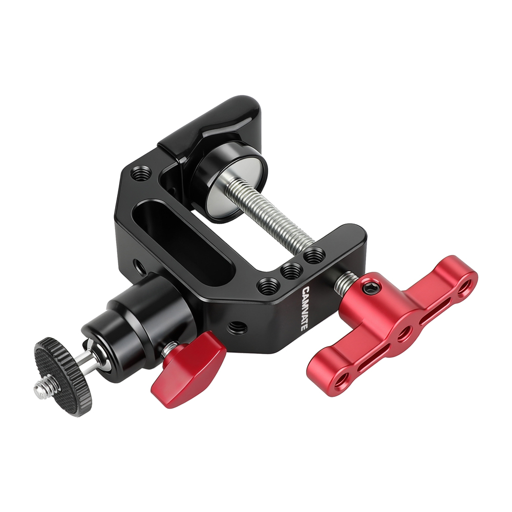 CAMVATE Heavy-duty C Clamp Grip + 1/4"-20 Ball Head Support Holder (Red Locking Knob)