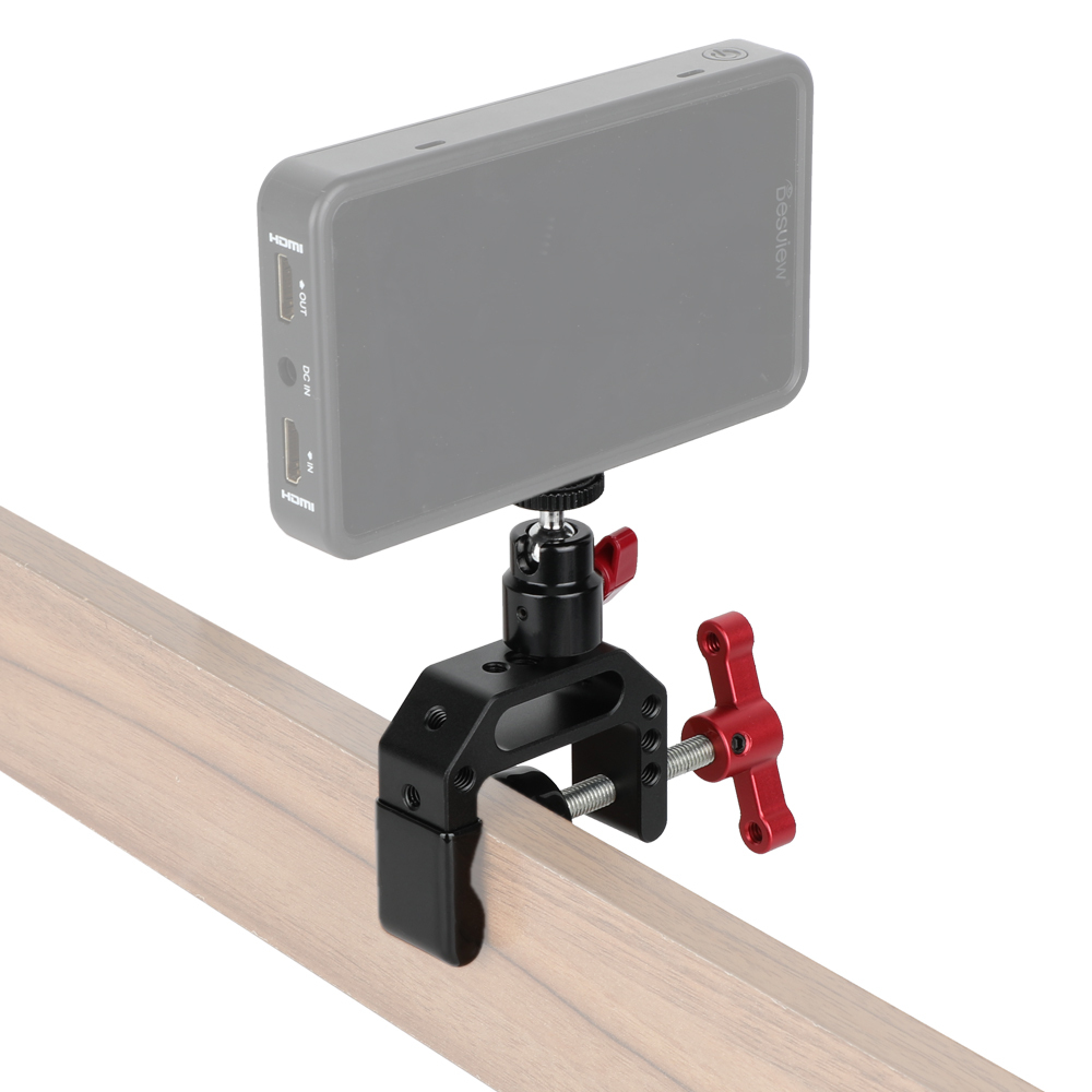 CAMVATE Heavy-duty C Clamp Grip + 1/4"-20 Ball Head Support Holder (Red Locking Knob)