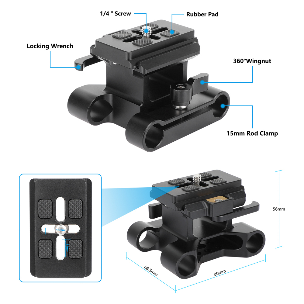 CAMVATE Arca-Type Baseplate Kit with 15mm LWS Rod Mount