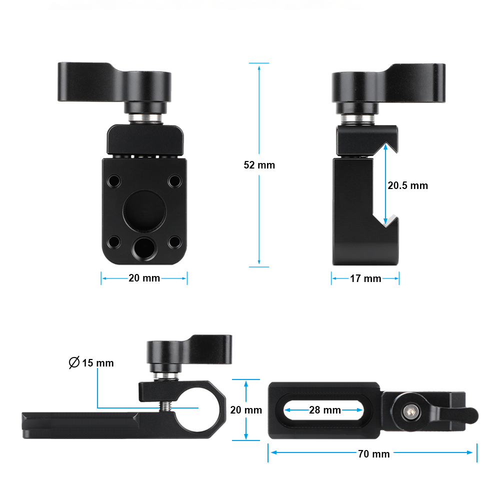 CAMVATE Single 15mm Rod Clamp & NATO Clamp (Black Wingnuts) for GH5, 5DMarkIII Rig