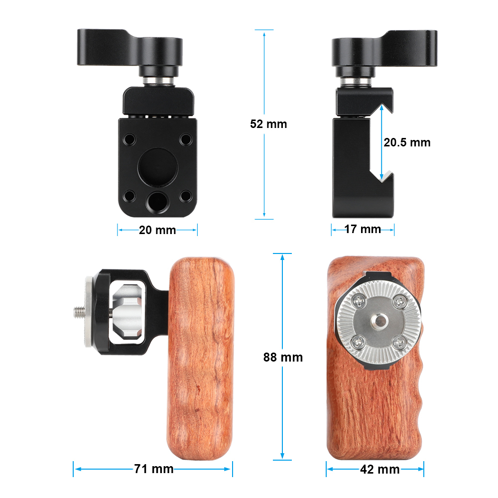 CAMVATE Quick Release Wooden Hand Grip (Left Side) With M6 ARRI Rosette Connection & NATO Clamp Adapter