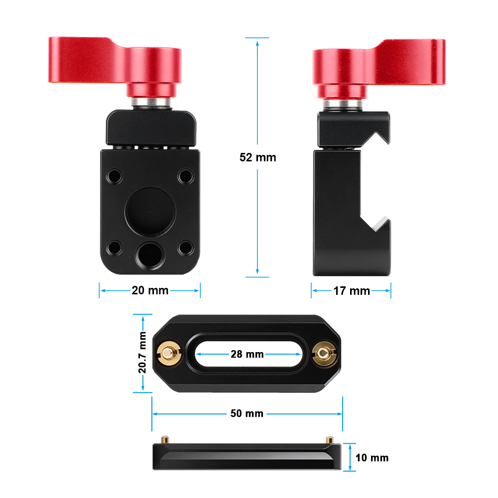 CAMVATE Swat Rail Clamp(Red Wingnut) & safety rail（5cm）