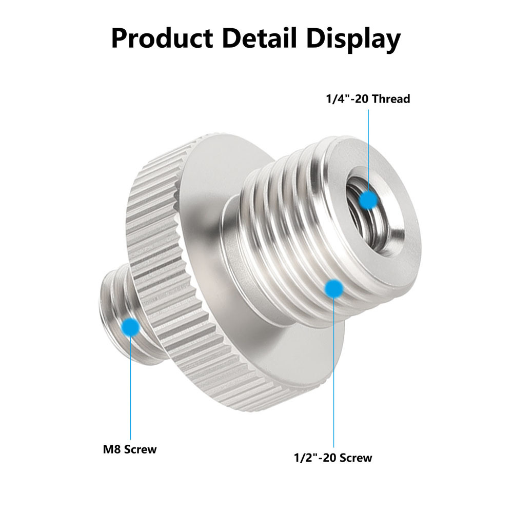 CAMVATE M8 Male to 1/2"-20 Male & 1/4"-20 Female Thread Adapter (Stainless Steel, 2-Pack)