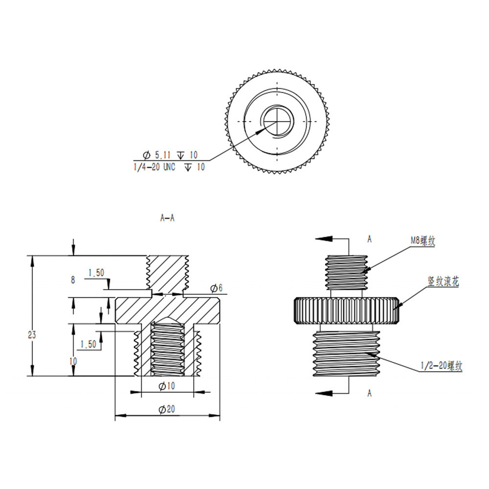 CAMVATE M8 Male to 1/2"-20 Male & 1/4"-20 Female Thread Adapter (Stainless Steel, 2-Pack)