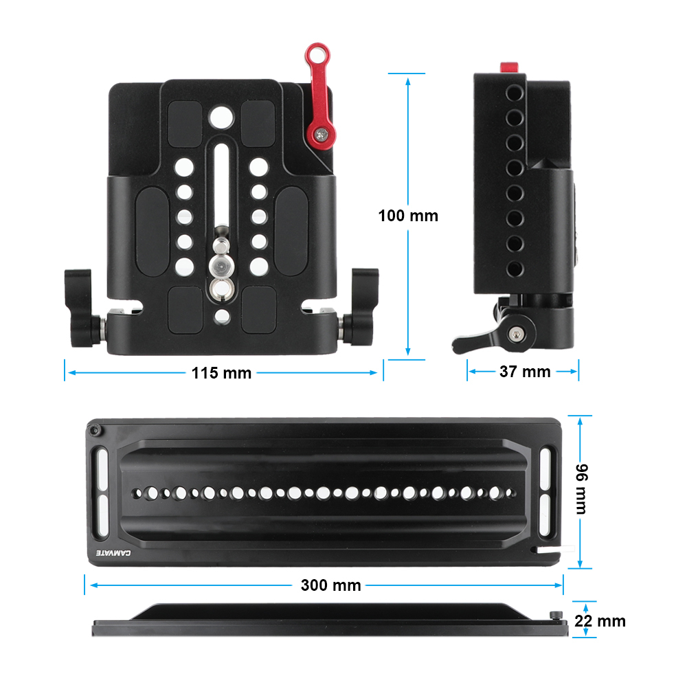 CAMVATE ARRI 12" Dovetail Bridge Plate And QR Base Plate With Double Rod Adapter
