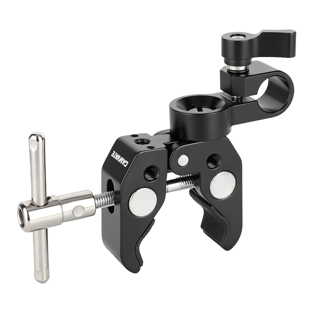 CAMVATE Versatile Super Crab Clamp With 1/4" & 3/8" Threads & Locating Holes + 15mm Single Rod Adapter With 3/8" Thread