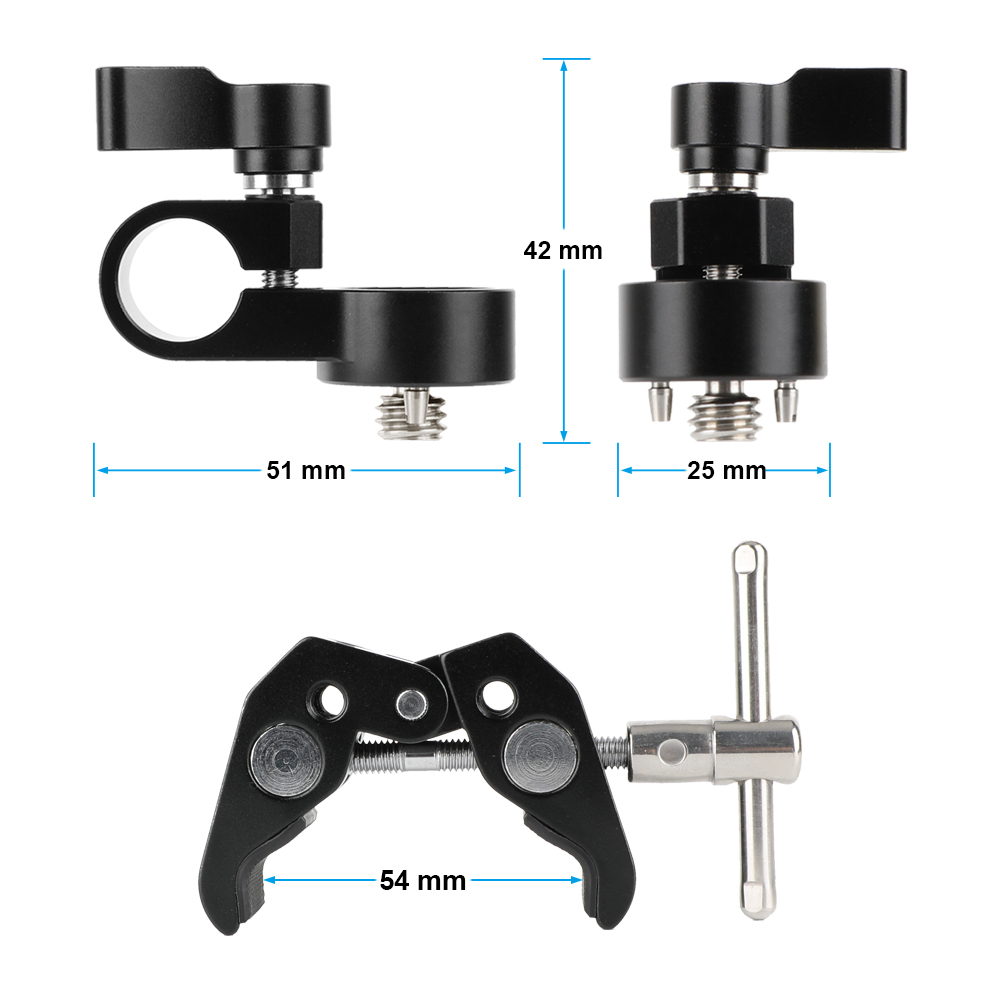 CAMVATE Versatile Super Crab Clamp With 1/4" & 3/8" Threads & Locating Holes + 15mm Single Rod Adapter With 3/8" Thread