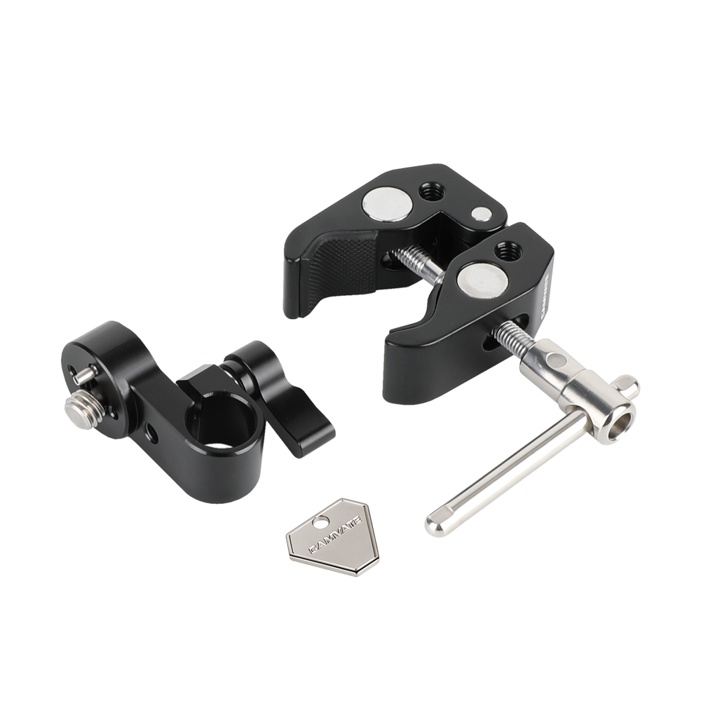 CAMVATE Versatile Super Crab Clamp With 1/4" & 3/8" Threads & Locating Holes + 15mm Single Rod Adapter With 3/8" Thread