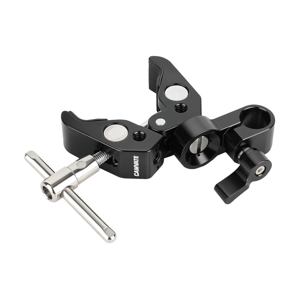 CAMVATE Versatile Super Crab Clamp With 1/4" & 3/8" Threads & Locating Holes + 15mm Single Rod Adapter With 3/8" Thread