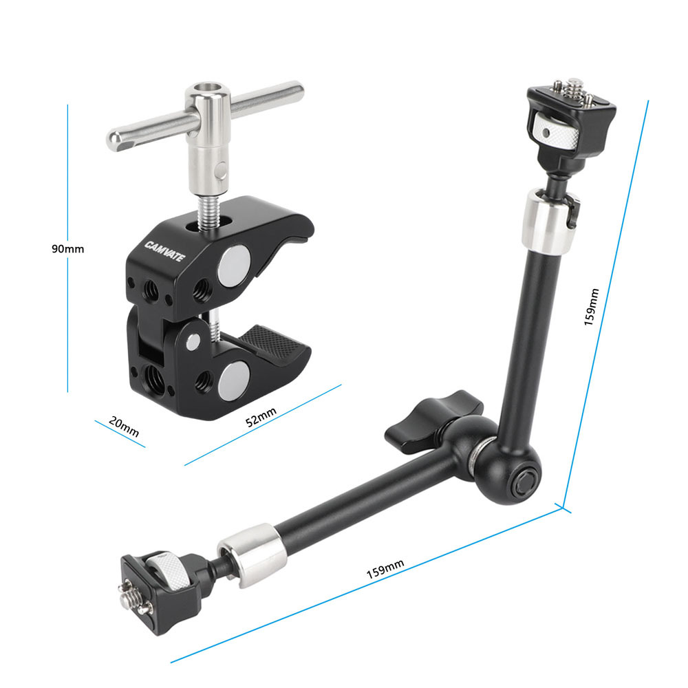 CAMVATE Multipurpose Articulating Arm with Anti-Twist 1/4''-20 Screw Mount (11", Black Knob)