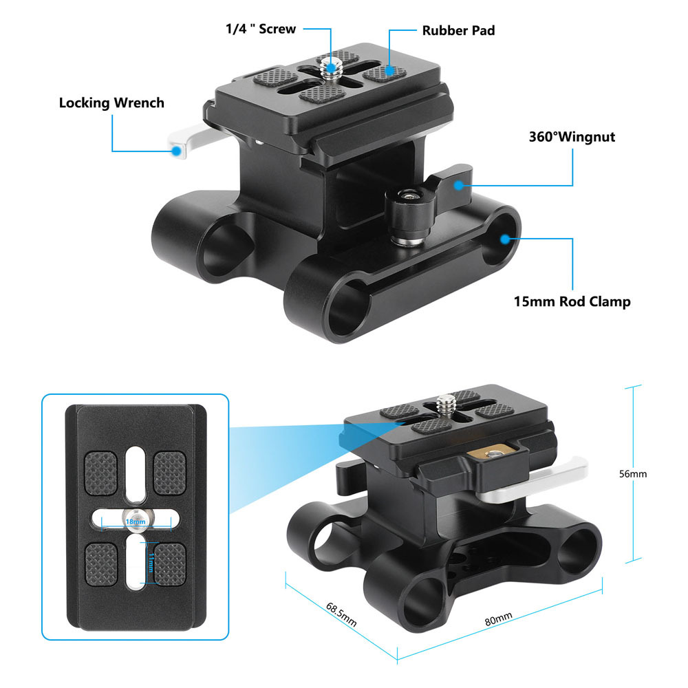 CAMVATE Arca-Type Baseplate Kit with 15mm LWS Rod Mount