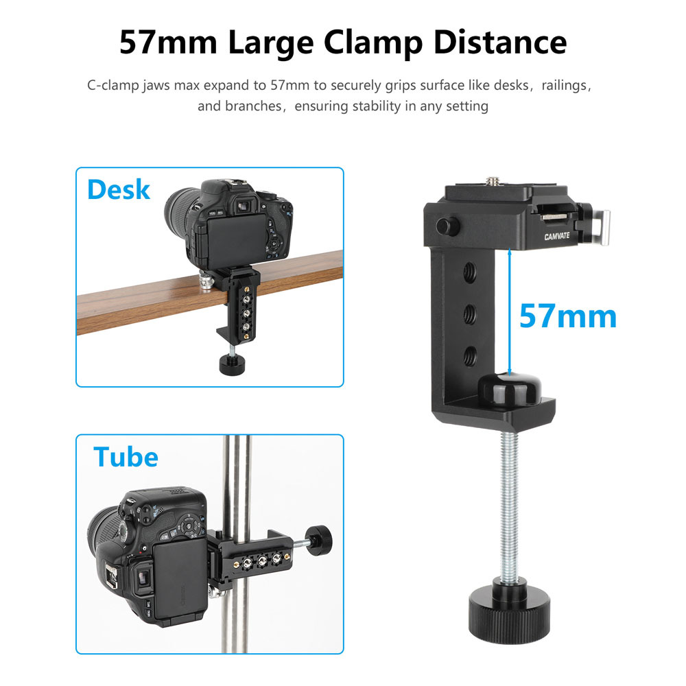 CAMVATE C Clamp with Multiple 1/4"-20 and 3/8"-16 Threads ( 2.25" Neck)