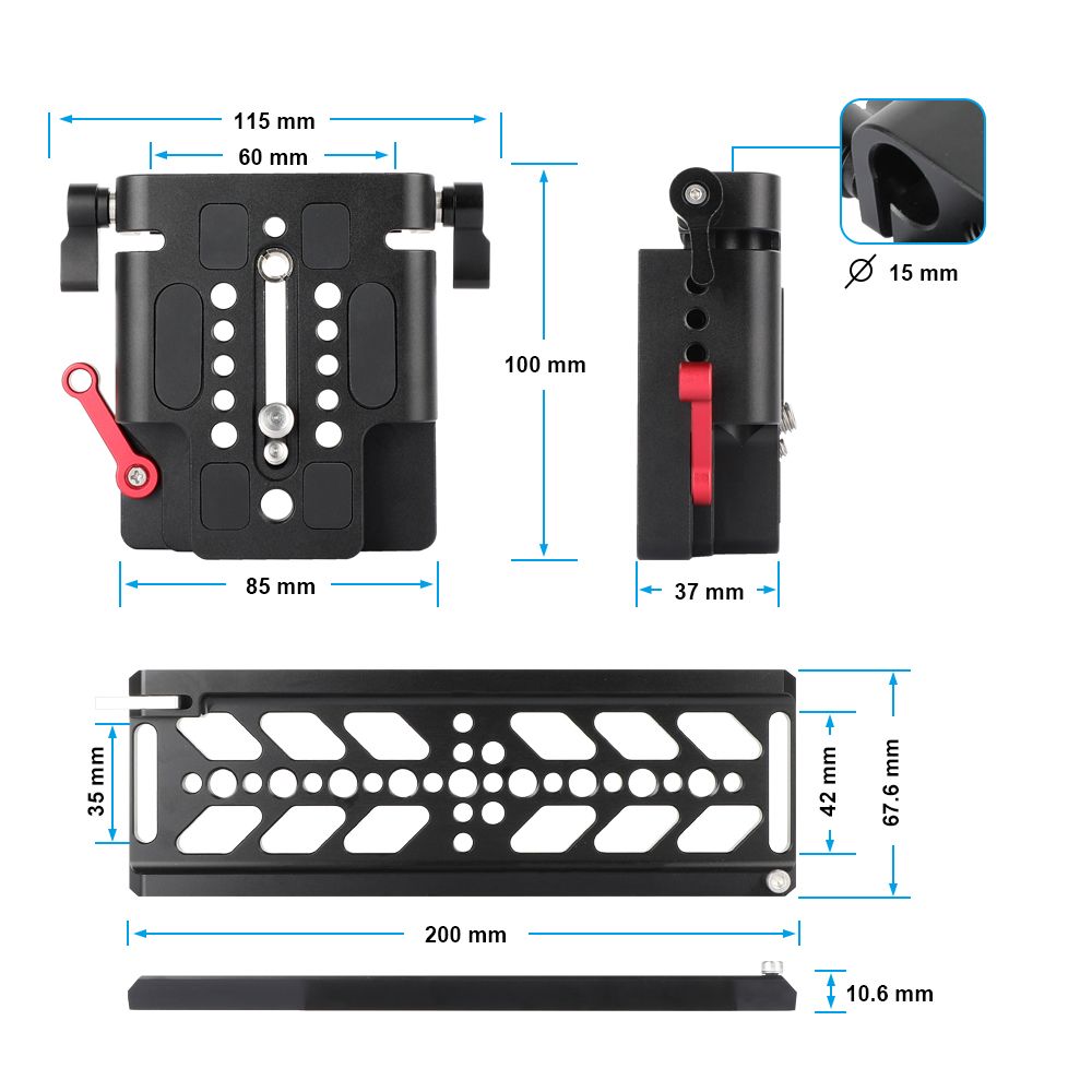 CAMVATE 8" ARRI-Standard Dovetail Plate and 15mm LWS Baseplate