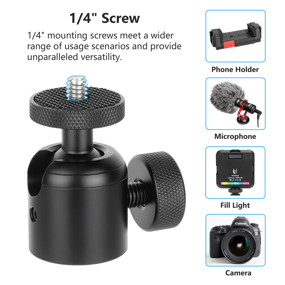 CAMVATE Mini Ball Head with 3/8"-16 Thread and 1/4"-20 Screw Mount (Black, 2-Pack)