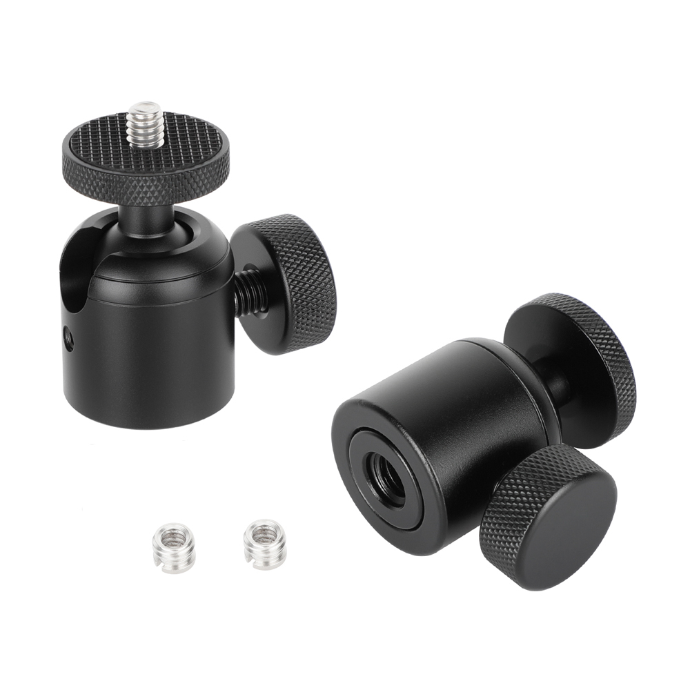 CAMVATE Mini Ball Head with 3/8"-16 Thread and 1/4"-20 Screw Mount (Black, 2-Pack)