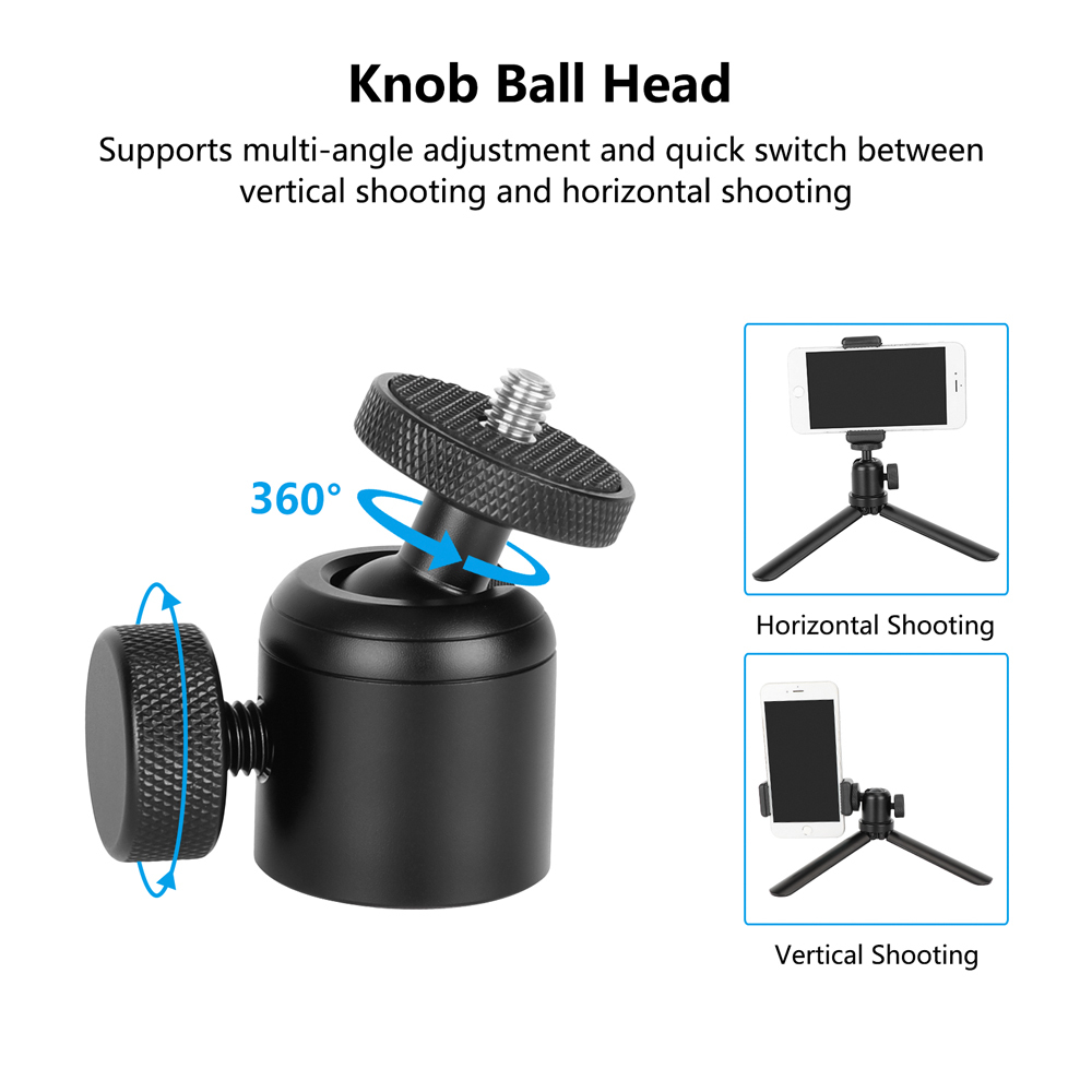 CAMVATE Mini Ball Head with 3/8"-16 Thread and 1/4"-20 Screw Mount (Black, 2-Pack)