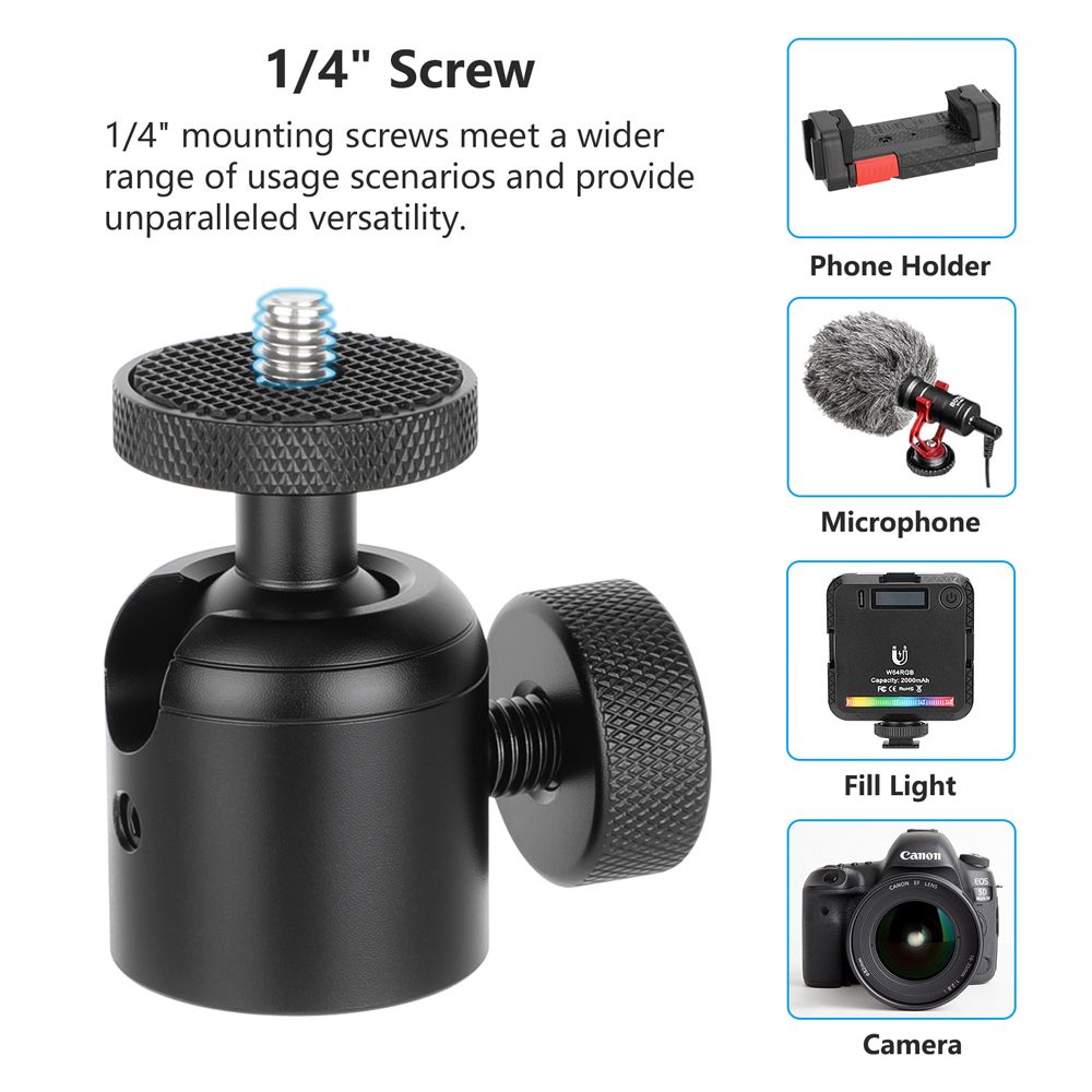 CAMVATE Mini Ball Head with 3/8"-16 Thread and 1/4"-20 Screw Mount (Black, 2-Pack)