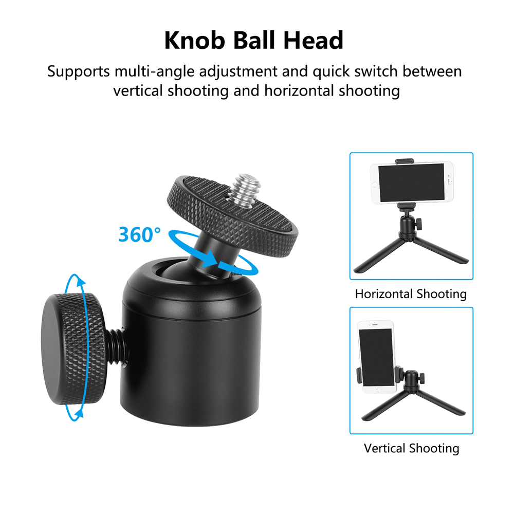 CAMVATE Mini Ball Head with 3/8"-16 Thread and 1/4"-20 Screw Mount (Black, 2-Pack)