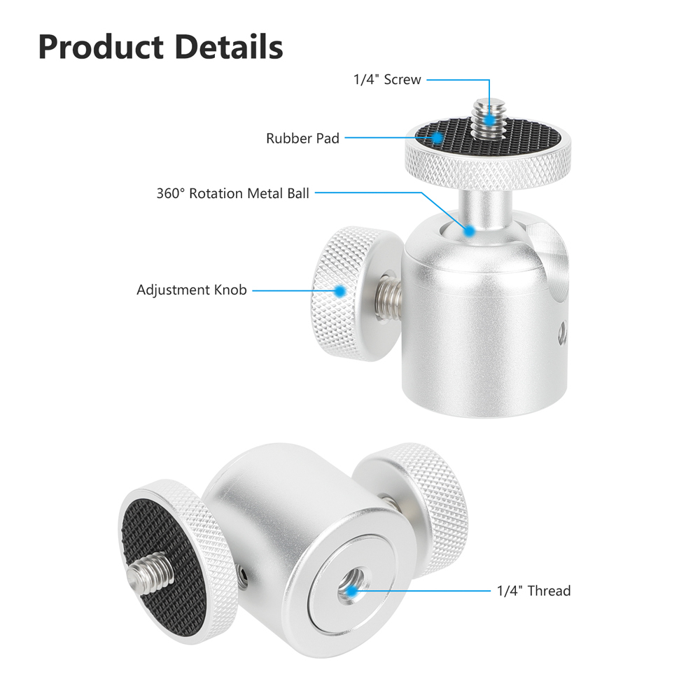 CAMVATE Mini Ball Head with 3/8"-16 Thread and 1/4"-20 Screw Mount (Black, 2-Pack)