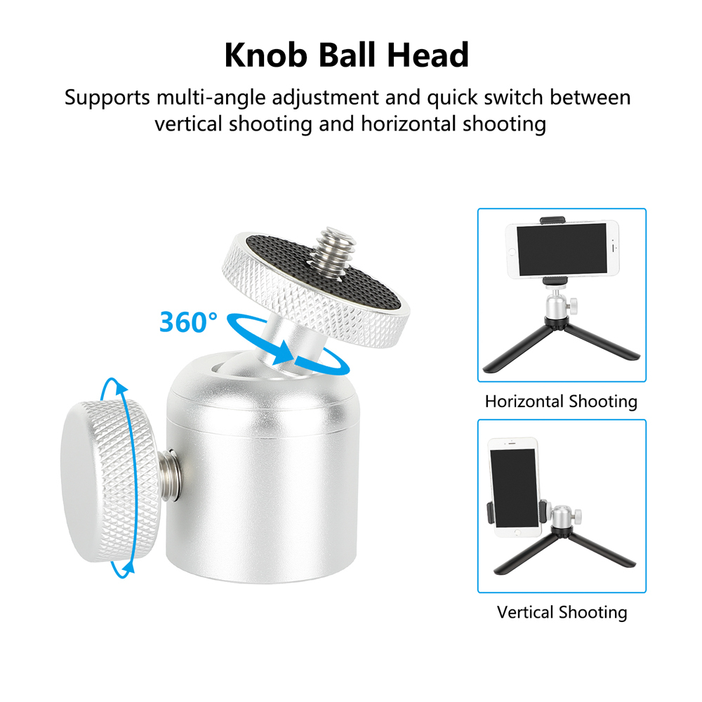 CAMVATE Mini Ball Head with 3/8"-16 Thread and 1/4"-20 Screw Mount (Black, 2-Pack)