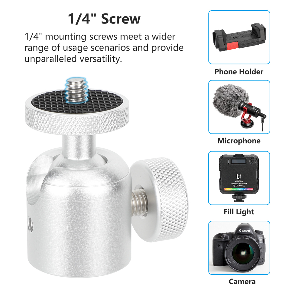 CAMVATE Mini Ball Head with 3/8"-16 Thread and 1/4"-20 Screw Mount (Black, 2-Pack)