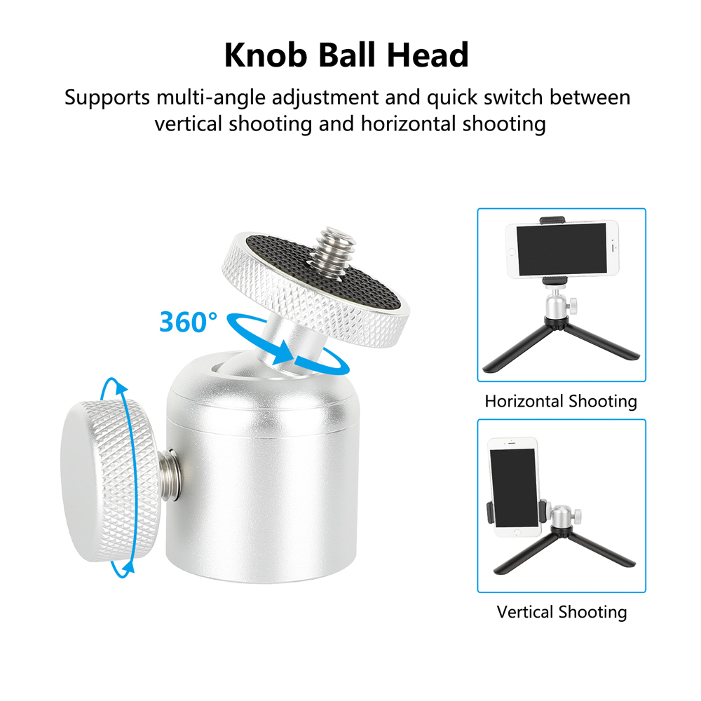 CAMVATE Mini Ball Head with 3/8"-16 Thread and 1/4"-20 Screw Mount (Black, 2-Pack)