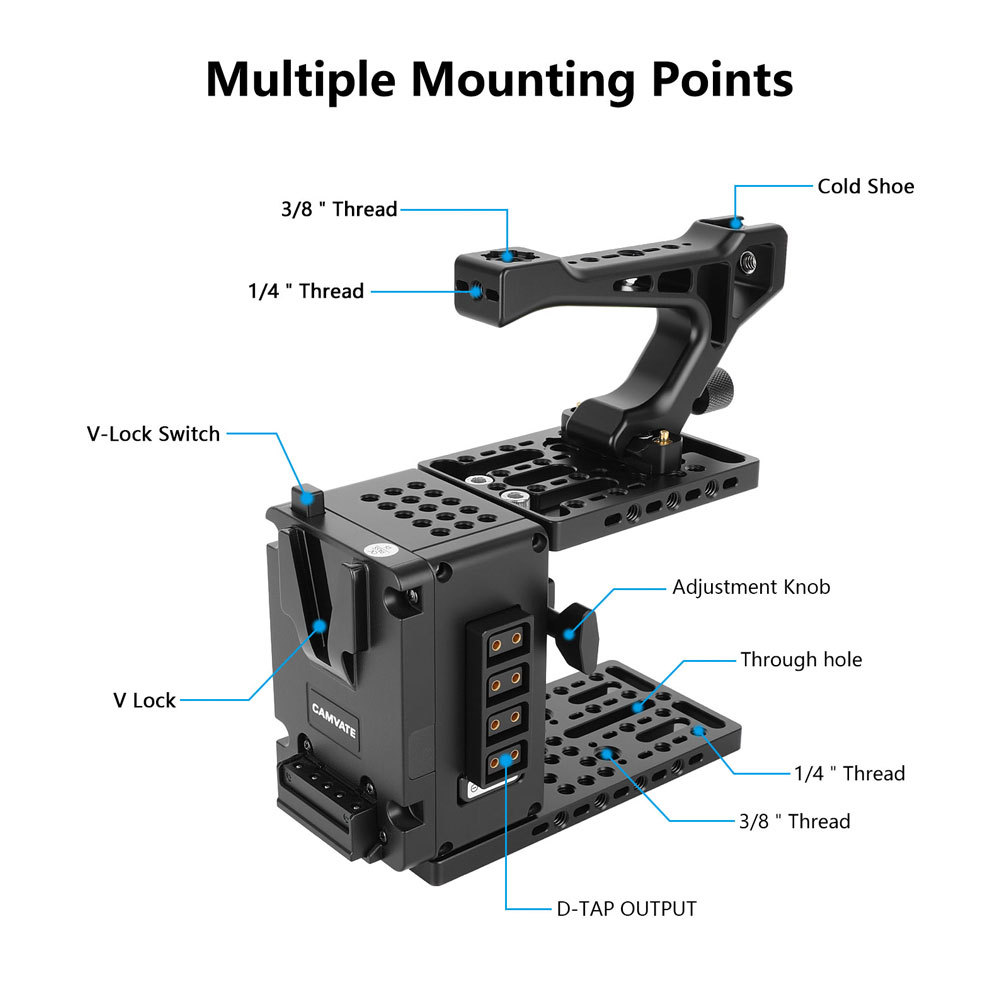 CAMVATE Height-Adjustable Cineback-Style Camera Cage Expansion Module with Top Handle