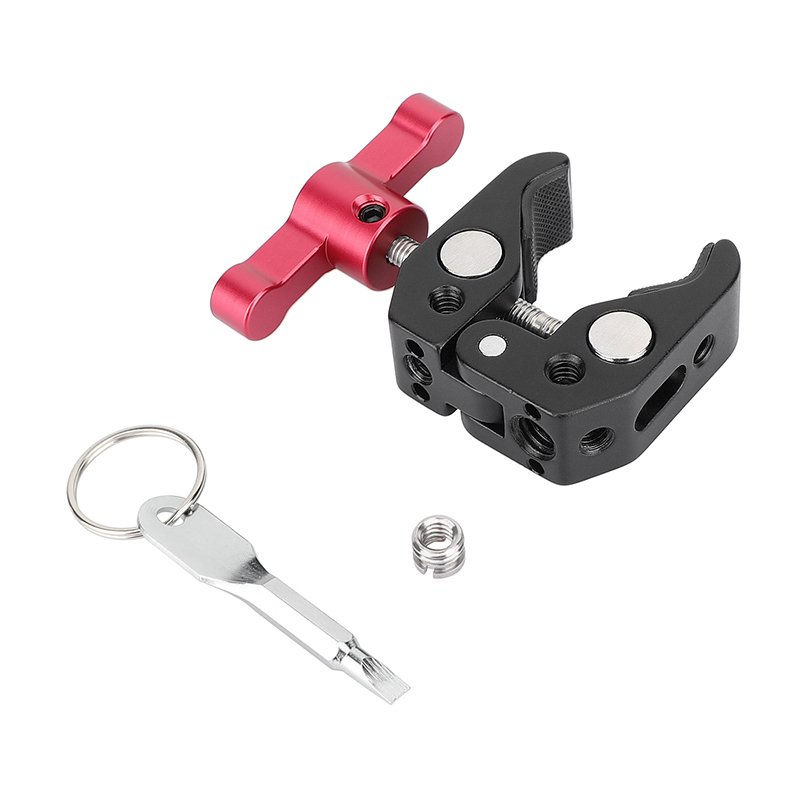 CAMVATE Super Crab Clamp with 1/4"-20 & 3/8"-16 Threads (Red T-handle)