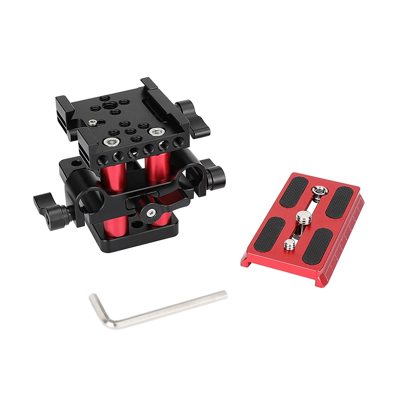 CAMVATE Quick Release Manfrotto Base Plate Mount With Adjustable 15mm Rail Block For Manfrotto Standard Accessory (Red)