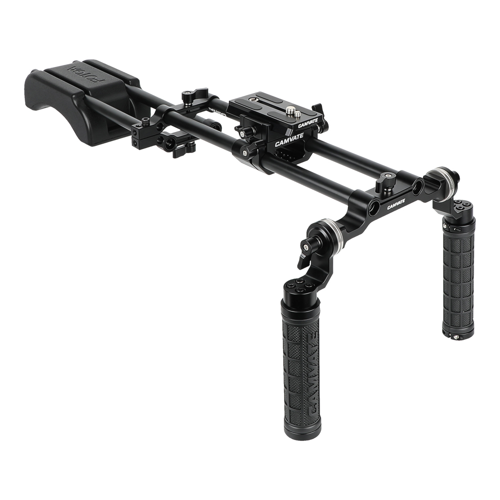 CAMVATE Pro Shoulder Mount Rig With Manfrotto Quick Release Plate & Adjustable Rosette Rubber Handgrips & Dual Rod Support Systems For DV Camcorder