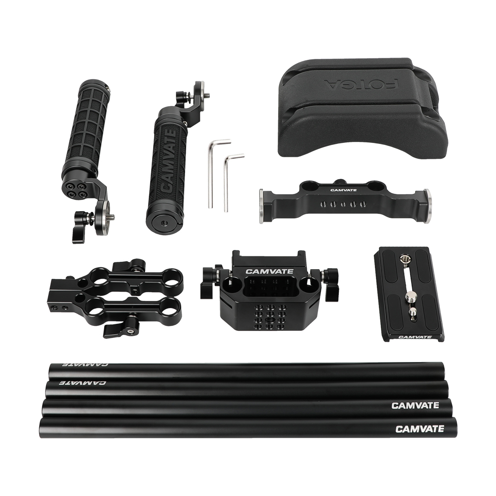 CAMVATE Pro Shoulder Mount Rig With Manfrotto Quick Release Plate & Adjustable Rosette Rubber Handgrips & Dual Rod Support Systems For DV Camcorder