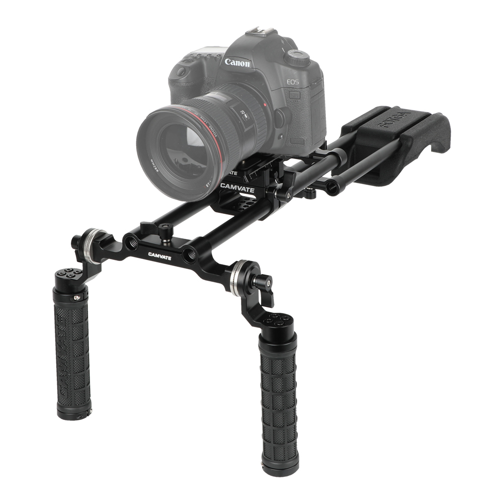 CAMVATE Pro Shoulder Mount Rig With Manfrotto Quick Release Plate & Adjustable Rosette Rubber Handgrips & Dual Rod Support Systems For DV Camcorder