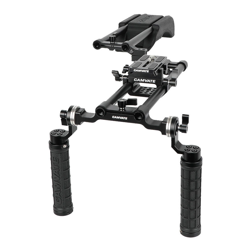 CAMVATE Pro Shoulder Mount Rig With Manfrotto Quick Release Plate & Adjustable Rosette Rubber Handgrips & Dual Rod Support Systems For DV Camcorder