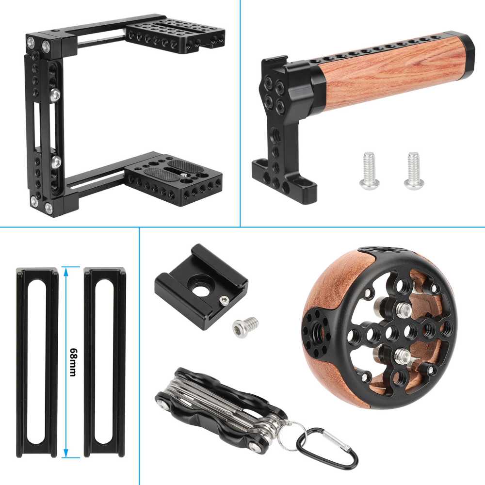 CAMVATE Dual-Use Adjustable Cage Kit with Top and Side Wooden Handle