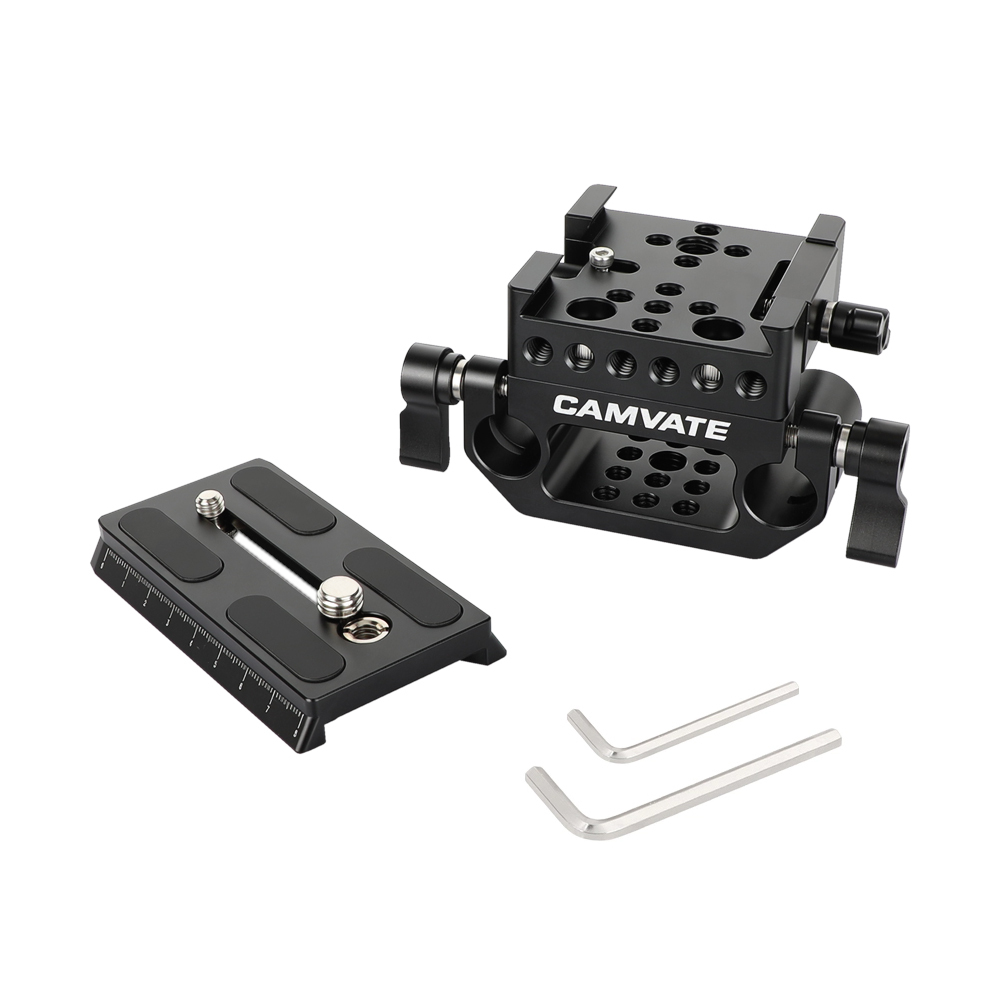 CAMVATE Standard Manfrotto Quick Release Baseplate Assembly With 15mm Dual Rod Clamp Base