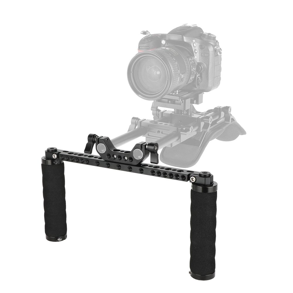 CAMVATE Sponge Handle Grips With Cross Cheese Bar & 15mm Dual Rod Clamp Adapter For DSLR Camera Shoulder Rig