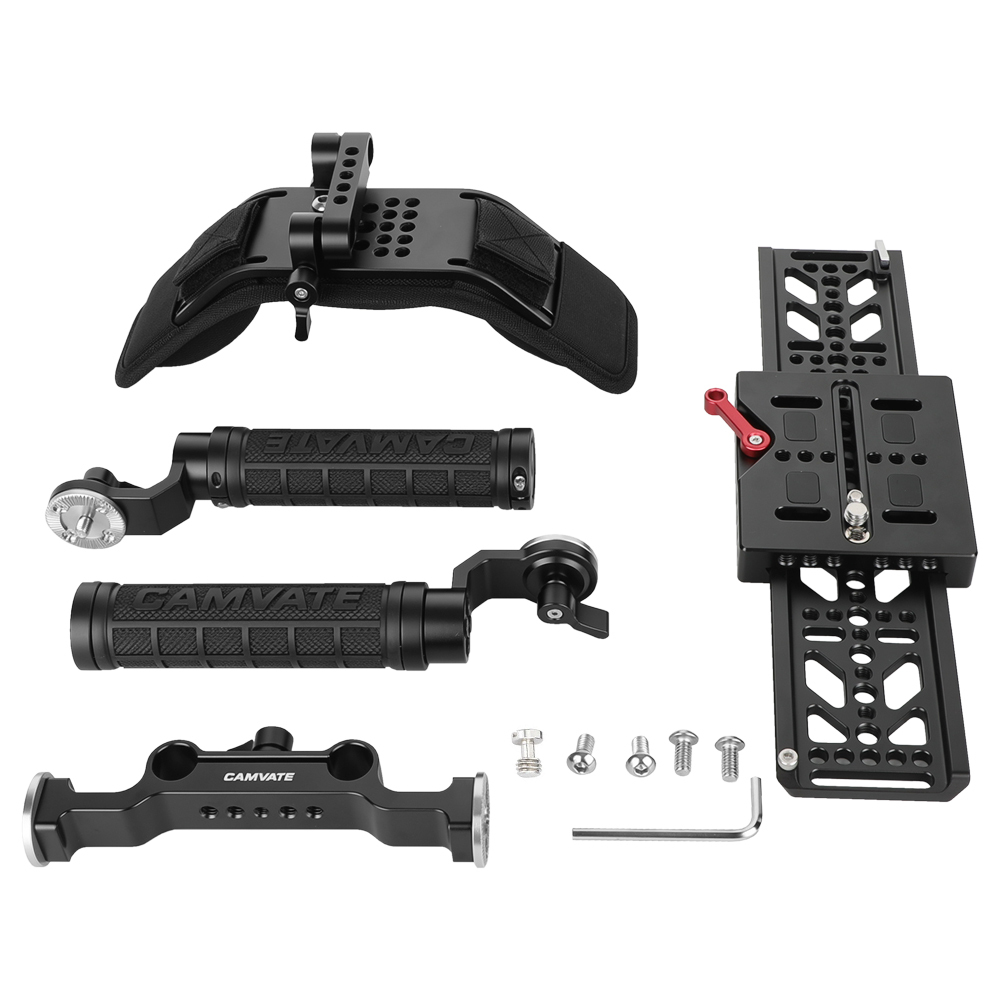 CAMVATE Shoulder Mount Rig With ARRI 12" Dovetail Bridge Plate & Rosette Handgrip Pair For DSLR Camera / DV Camcorder
