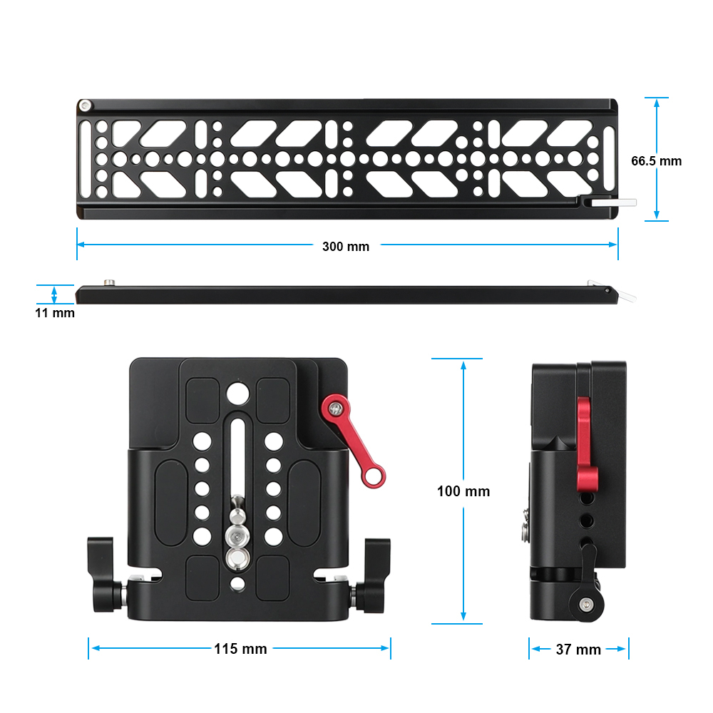 CAMVATE Standard ARRI 12" Dovetail Bridge Sled Plate With QR Sliding Baseplate For Camcorder Shoulder Mount Rig