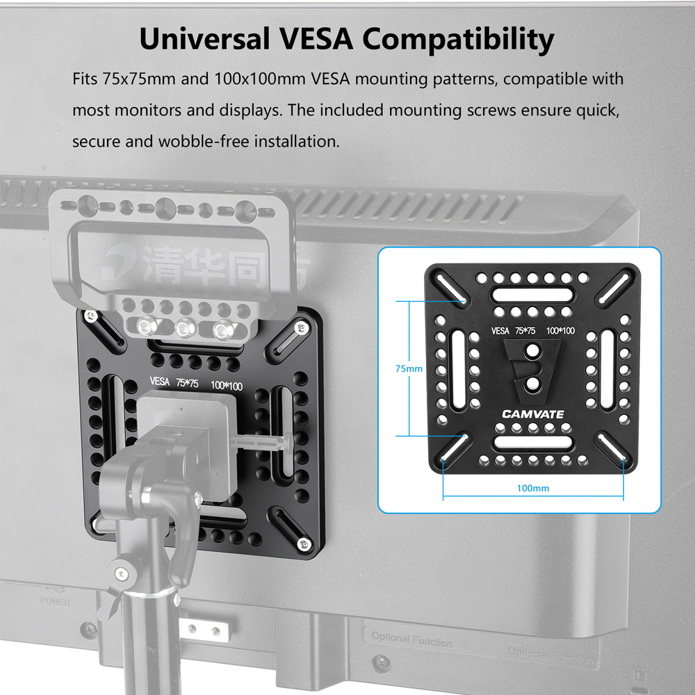 CAMVATE Multipurpose VESA Monitor Mounting Plate with V-Lock Wedge & Handle (75 to 100mm)