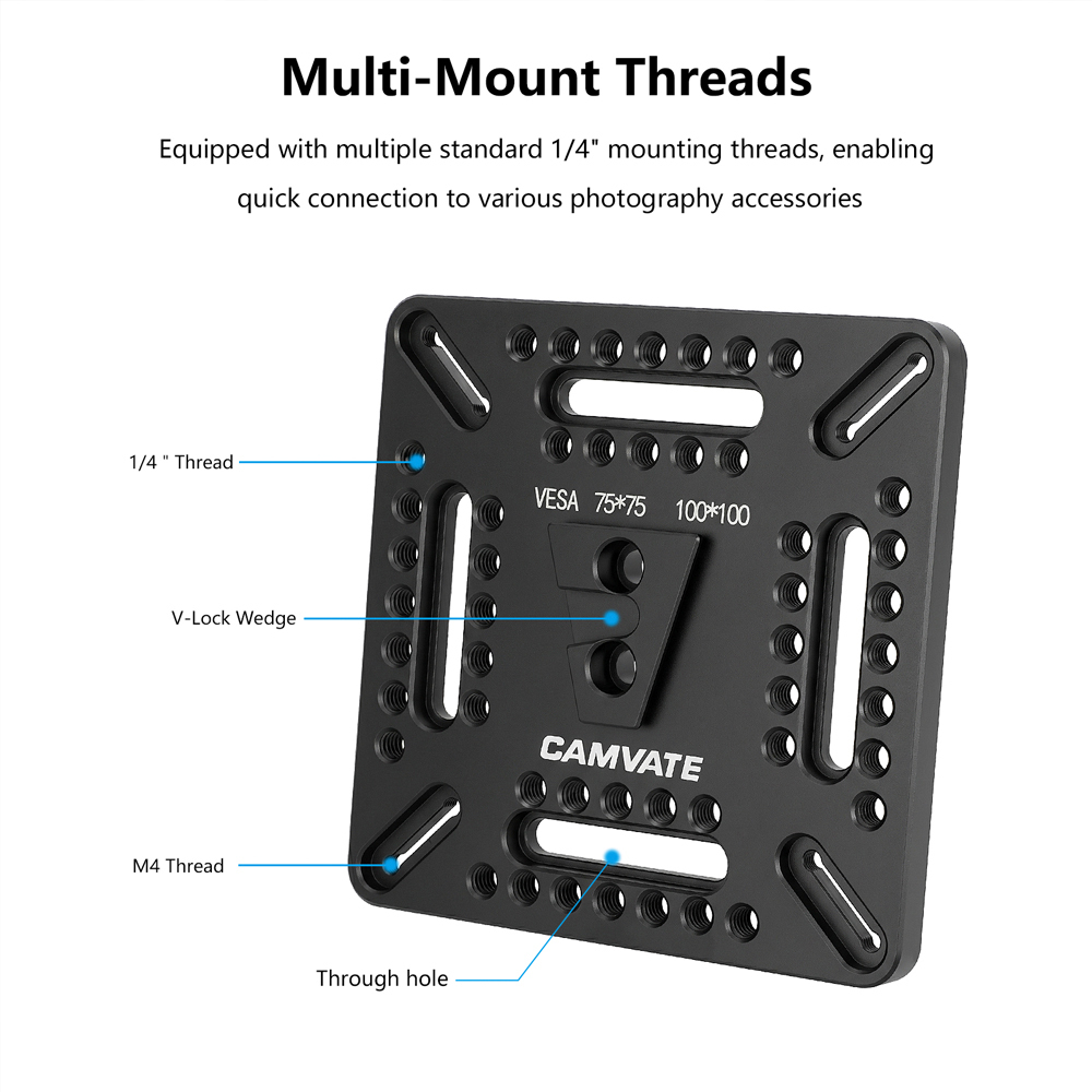 CAMVATE Multipurpose VESA Monitor Mounting Plate with V-Lock Wedge & Handle (75 to 100mm)