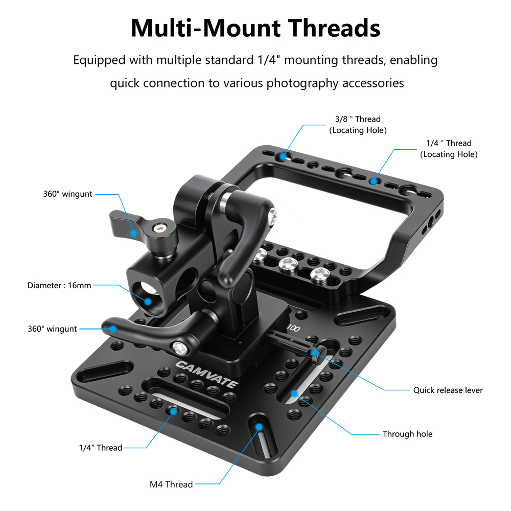 CAMVATE Multipurpose VESA Monitor Mounting Plate with V-Lock Wedge (75 to 100mm)