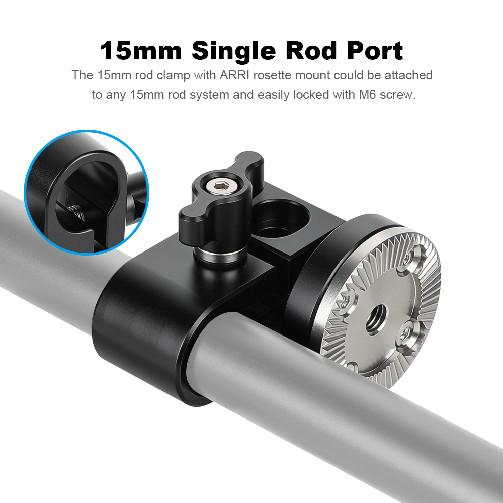 CAMVATE 15mm Single Rod Clamp with ARRI Rosette Mount for Handle Shoulder Rig (Black Thumbscrew)