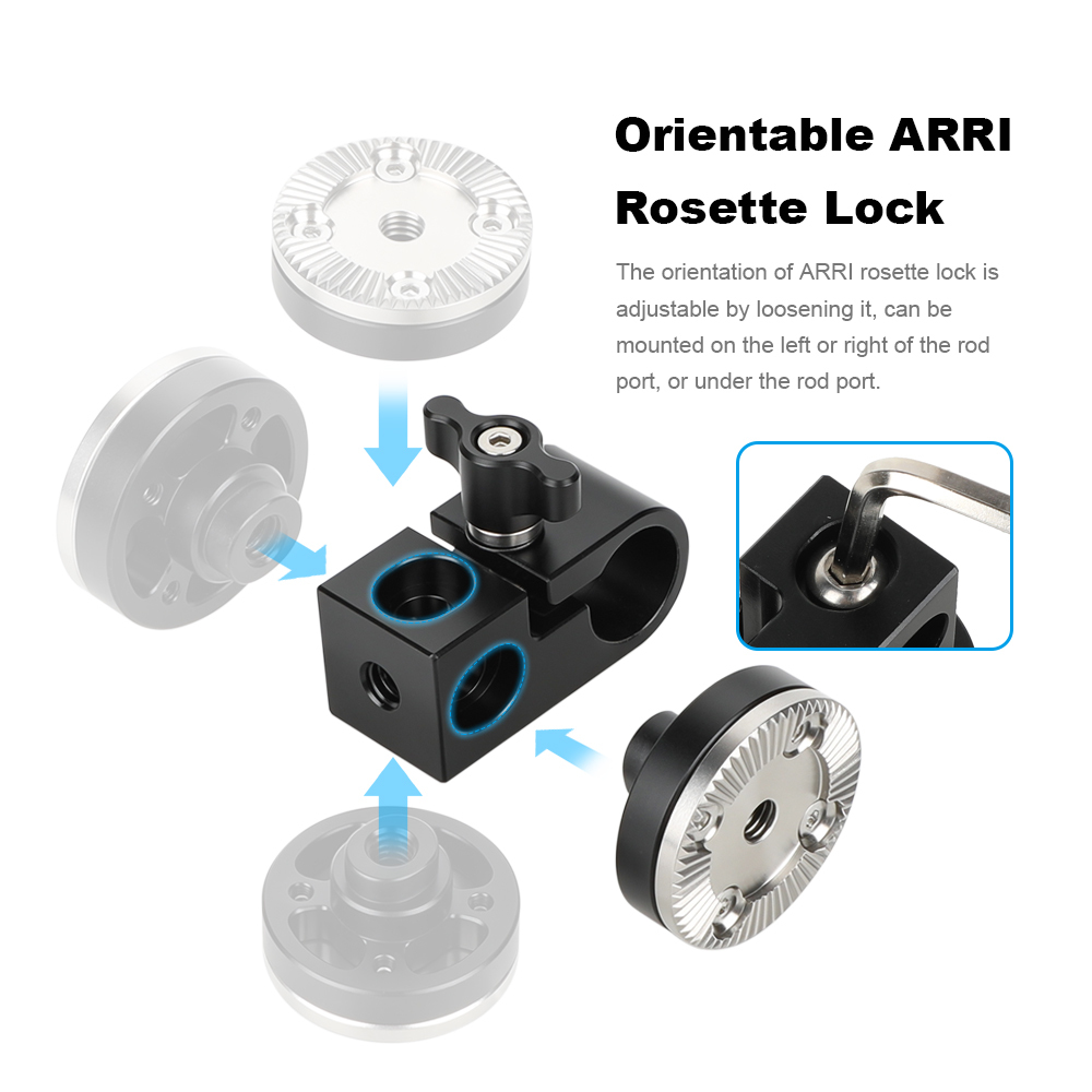CAMVATE 15mm Single Rod Clamp with ARRI Rosette Mount for Handle Shoulder Rig (Black Thumbscrew)