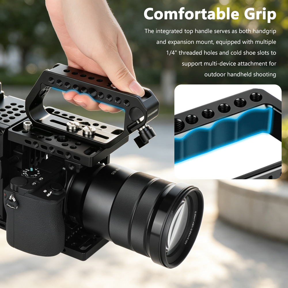 CAMVATE Height-Adjustable Camera Cage Expansion Module Cinema Rig with Top Handle