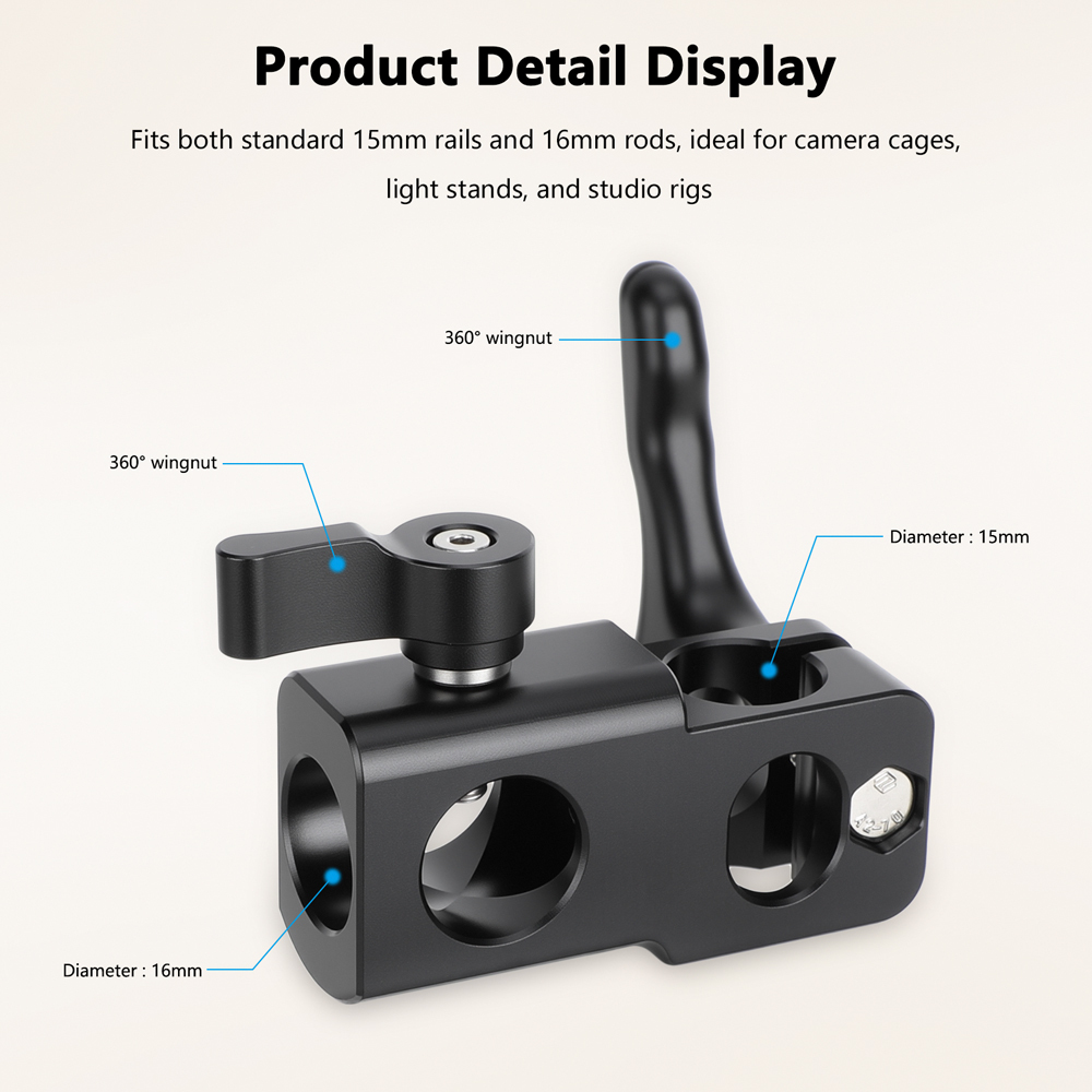 CAMVATE Light Stand Head (Internal Column Diameter 16mm) With 15mm Single Rod Clamp Adapter